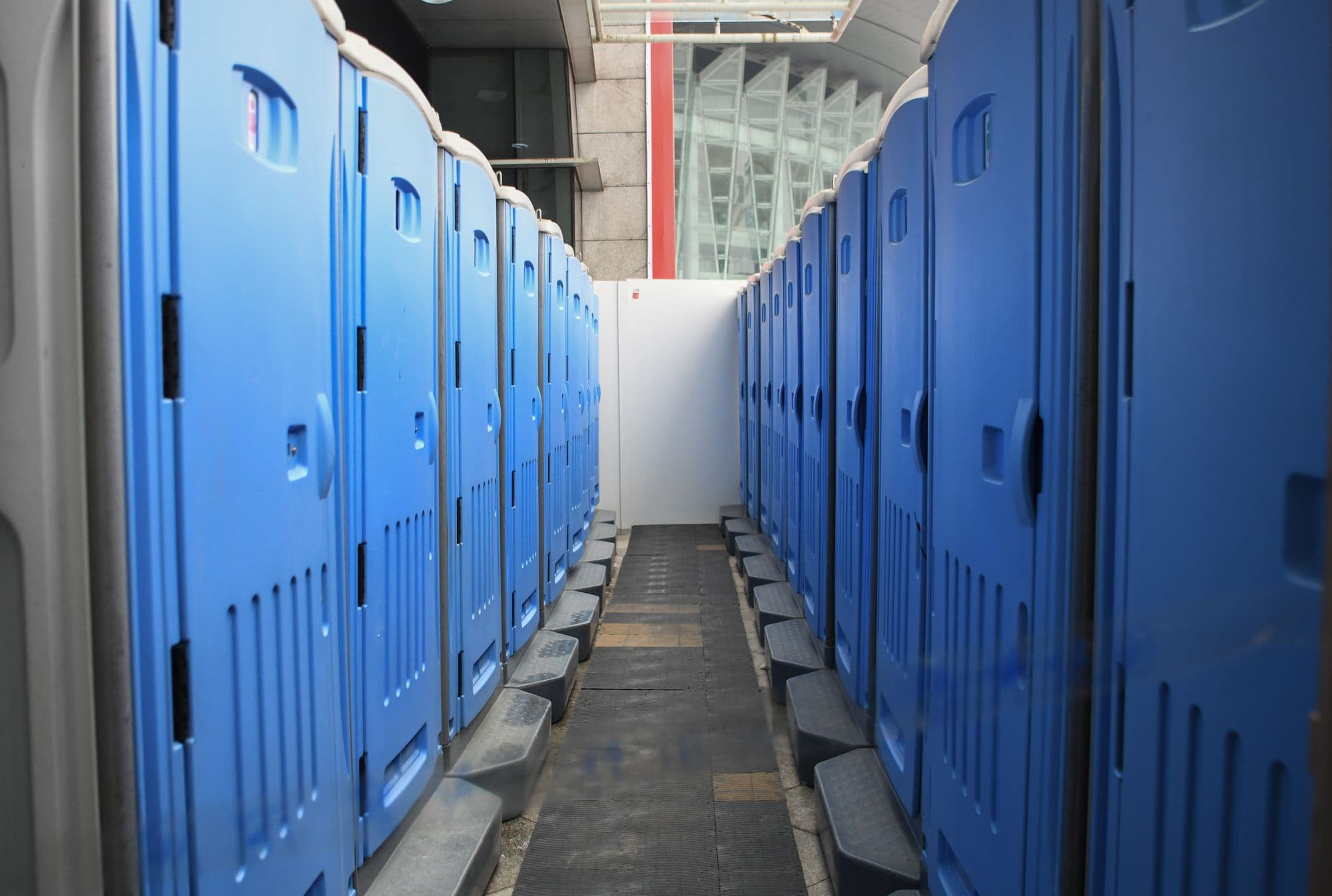 Portable restrooms on a construction site